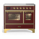ILVE Majestic III 40-Inch Induction Range with 6 Induction Elements and Triple Glass Door Electric Oven in Burgundy with Brass Trim (UMDIB40NR3BUG)