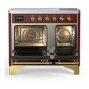 ILVE Majestic III 40-Inch Induction Range with 6 Induction Elements and Triple Glass Door Electric Oven in Burgundy with Brass Trim (UMDIB40NR3BUG)