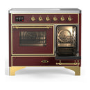 ILVE Majestic III 40-Inch Induction Range with 6 Induction Elements and Triple Glass Door Electric Oven in Burgundy with Brass Trim (UMDIB40NR3BUG)