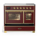 ILVE Majestic III 40-Inch Induction Range with 6 Induction Elements and Triple Glass Door Electric Oven in Burgundy with Brass Trim (UMDIB40NR3BUG)