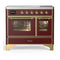 ILVE Majestic III 40-Inch Induction Range with 6 Induction Elements and Triple Glass Door Electric Oven in Burgundy with Brass Trim (UMDIB40NR3BUG)