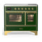 ILVE Majestic III 40-Inch Induction Range with 6 Induction Elements and Triple Glass Door Electric Oven in Emerald Green with Brass Trim (UMDIB40NR3EGG)