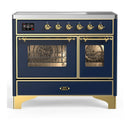 ILVE Majestic III 40-Inch Induction Range with 6 Induction Elements and Triple Glass Door Electric Oven in Mightnight Blue with Brass Trim (UMDIB40NR3MBG)