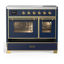 ILVE Majestic III 40-Inch Induction Range with 6 Induction Elements and Triple Glass Door Electric Oven in Mightnight Blue with Brass Trim (UMDIB40NR3MBG)