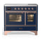 ILVE Majestic III 40-Inch Induction Range with 6 Induction Elements and Triple Glass Door Electric Oven in Mightnight Blue with Copper Trim (UMDIB40NR3MBP)