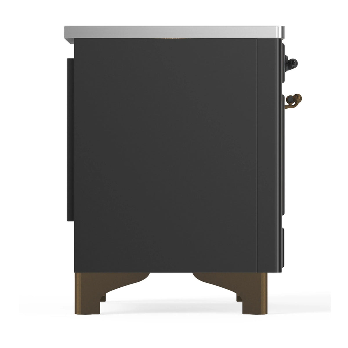 Induction range side panel in matte graphite with bronze trim feet