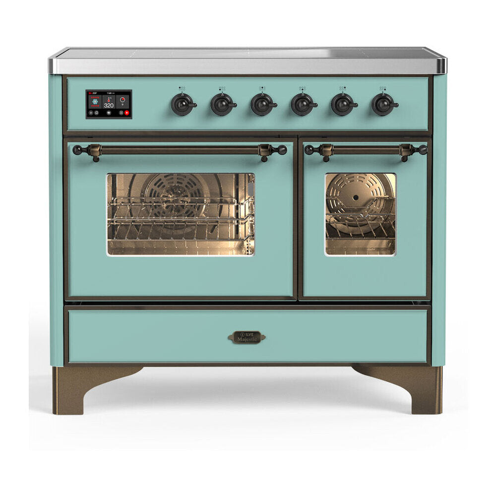 ILVE Majestic III 40-Inch Induction Range with 6 Induction Elements and Triple Glass Door Electric Oven in Mediterranean Mint with Burnished Trim (UMDIB40NR3MMB)