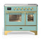 ILVE Majestic III 40-Inch Induction Range with 6 Induction Elements and Triple Glass Door Electric Oven in Mediterranean Mint with Brass Trim (UMDIB40NR3MMG)