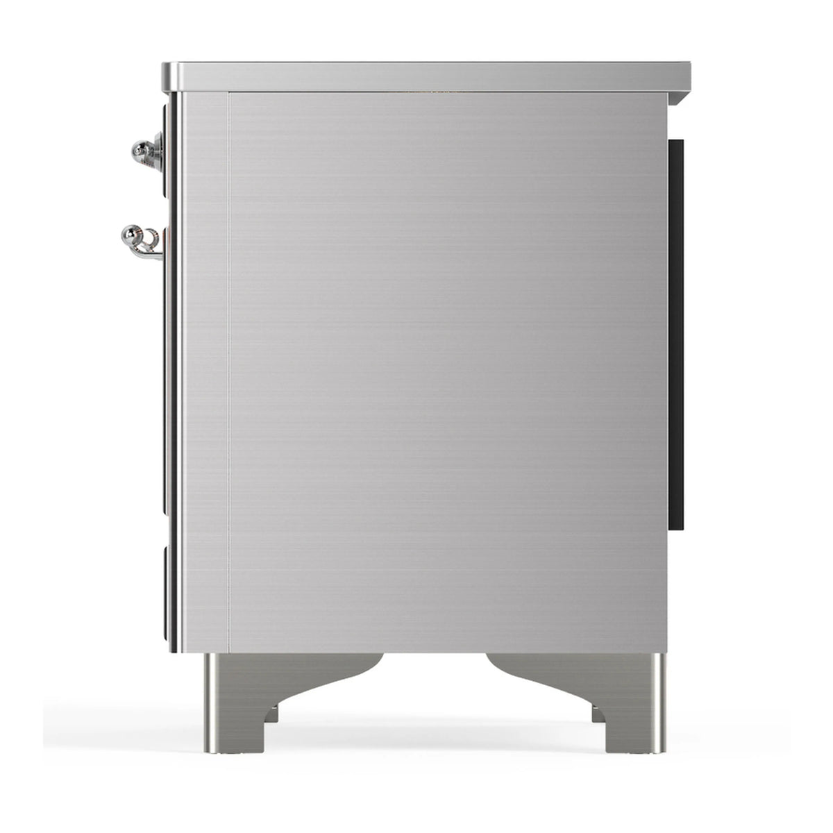 Stainless steel induction range side panel with handles and leveling feet