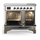 ILVE Majestic III 40-Inch Induction Range with 6 Induction Elements and Triple Glass Door Electric Oven in White with Burnished Trim (UMDIB40NR3WHB)