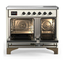 ILVE Majestic III 40-Inch Induction Range with 6 Induction Elements and Solid Door Electric Oven in Antique White with Burnished Trim (UMDIB40QNR3AWB)