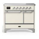 ILVE Majestic III 40-Inch Induction Range with 6 Induction Elements and Solid Door Electric Oven in Antique White with Chrome Trim (UMDIB40QNR3AWC)