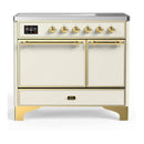 ILVE Majestic III 40-Inch Induction Range with 6 Induction Elements and Solid Door Electric Oven in Antique White with Brass Trim (UMDIB40QNR3AWG)