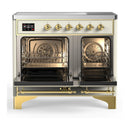 ILVE Majestic III 40-Inch Induction Range with 6 Induction Elements and Solid Door Electric Oven in Antique White with Brass Trim (UMDIB40QNR3AWG)