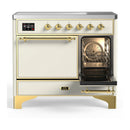 ILVE Majestic III 40-Inch Induction Range with 6 Induction Elements and Solid Door Electric Oven in Antique White with Brass Trim (UMDIB40QNR3AWG)