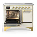 ILVE Majestic III 40-Inch Induction Range with 6 Induction Elements and Solid Door Electric Oven in Antique White with Brass Trim (UMDIB40QNR3AWG)