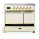 ILVE Majestic III 40-Inch Induction Range with 6 Induction Elements and Solid Door Electric Oven in Antique White with Brass Trim (UMDIB40QNR3AWG)