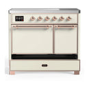 ILVE Majestic III 40-Inch Induction Range with 6 Induction Elements and Solid Door Electric Oven in Antique White with Copper Trim (UMDIB40QNR3AWP)