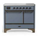 ILVE Majestic III 40-Inch Induction Range with 6 Induction Elements and Solid Door Electric Oven in Blue Grey with Burnished Trim (UMDIB40QNR3BGB)