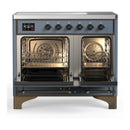 ILVE Majestic III 40-Inch Induction Range with 6 Induction Elements and Solid Door Electric Oven in Blue Grey with Burnished Trim (UMDIB40QNR3BGB)