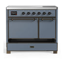 ILVE Majestic III 40-Inch Induction Range with 6 Induction Elements and Solid Door Electric Oven in Blue Grey with Burnished Trim (UMDIB40QNR3BGB)