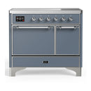 ILVE Majestic III 40-Inch Induction Range with 6 Induction Elements and Solid Door Electric Oven in Blue Grey with Chrome Trim (UMDIB40QNR3BGC)