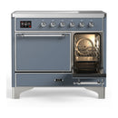 ILVE Majestic III 40-Inch Induction Range with 6 Induction Elements and Solid Door Electric Oven in Blue Grey with Chrome Trim (UMDIB40QNR3BGC)
