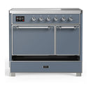 ILVE Majestic III 40-Inch Induction Range with 6 Induction Elements and Solid Door Electric Oven in Blue Grey with Chrome Trim (UMDIB40QNR3BGC)