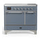ILVE Majestic III 40-Inch Induction Range with 6 Induction Elements and Solid Door Electric Oven in Blue Grey with Chrome Trim (UMDIB40QNR3BGC)