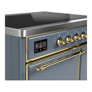 ILVE Majestic III 40-Inch Induction Range with 6 Induction Elements and Solid Door Electric Oven in Blue Grey with Brass Trim (UMDIB40QNR3BGG)
