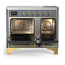 ILVE Majestic III 40-Inch Induction Range with 6 Induction Elements and Solid Door Electric Oven in Blue Grey with Brass Trim (UMDIB40QNR3BGG)