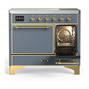 ILVE Majestic III 40-Inch Induction Range with 6 Induction Elements and Solid Door Electric Oven in Blue Grey with Brass Trim (UMDIB40QNR3BGG)