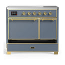 ILVE Majestic III 40-Inch Induction Range with 6 Induction Elements and Solid Door Electric Oven in Blue Grey with Brass Trim (UMDIB40QNR3BGG)