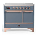 ILVE Majestic III 40-Inch Induction Range with 6 Induction Elements and Solid Door Electric Oven in Blue Grey with Copper Trim (UMDIB40QNR3BGP)