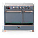 ILVE Majestic III 40-Inch Induction Range with 6 Induction Elements and Solid Door Electric Oven in Blue Grey with Copper Trim (UMDIB40QNR3BGP)