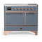 ILVE Majestic III 40-Inch Induction Range with 6 Induction Elements and Solid Door Electric Oven in Blue Grey with Copper Trim (UMDIB40QNR3BGP)