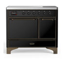 ILVE Majestic III 40-Inch Induction Range with 6 Induction Elements and Solid Door Electric Oven in Glossy Black with Burnished Trim (UMDIB40QNR3BKB)