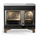 ILVE Majestic III 40-Inch Induction Range with 6 Induction Elements and Solid Door Electric Oven in Glossy Black with Burnished Trim (UMDIB40QNR3BKB)