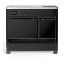 ILVE Majestic III 40-Inch Induction Range with 6 Induction Elements and Solid Door Electric Oven in Glossy Black with Burnished Trim (UMDIB40QNR3BKB)