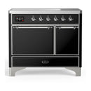 ILVE Majestic III 40-Inch Induction Range with 6 Induction Elements and Solid Door Electric Oven in Glossy Black with Chrome Trim (UMDIB40QNR3BKC)