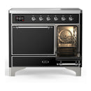 ILVE Majestic III 40-Inch Induction Range with 6 Induction Elements and Solid Door Electric Oven in Glossy Black with Chrome Trim (UMDIB40QNR3BKC)