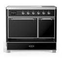 ILVE Majestic III 40-Inch Induction Range with 6 Induction Elements and Solid Door Electric Oven in Glossy Black with Chrome Trim (UMDIB40QNR3BKC)