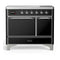 ILVE Majestic III 40-Inch Induction Range with 6 Induction Elements and Solid Door Electric Oven in Glossy Black with Chrome Trim (UMDIB40QNR3BKC)