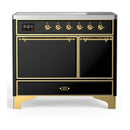ILVE Majestic III 40-Inch Induction Range with 6 Induction Elements and Solid Door Electric Oven in Glossy Black with Brass Trim (UMDIB40QNR3BKG)