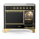 ILVE Majestic III 40-Inch Induction Range with 6 Induction Elements and Solid Door Electric Oven in Glossy Black with Brass Trim (UMDIB40QNR3BKG)