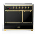 ILVE Majestic III 40-Inch Induction Range with 6 Induction Elements and Solid Door Electric Oven in Glossy Black with Brass Trim (UMDIB40QNR3BKG)