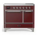 ILVE Majestic III 40-Inch Induction Range with 6 Induction Elements and Solid Door Electric Oven in Burgundy with Chrome Trim (UMDIB40QNR3BUC)