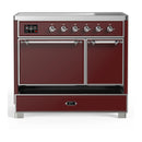 ILVE Majestic III 40-Inch Induction Range with 6 Induction Elements and Solid Door Electric Oven in Burgundy with Chrome Trim (UMDIB40QNR3BUC)