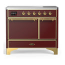 ILVE Majestic III 40-Inch Induction Range with 6 Induction Elements and Solid Door Electric Oven in Burgundy with Brass Trim (UMDIB40QNR3BUG)
