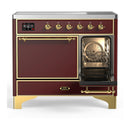 ILVE Majestic III 40-Inch Induction Range with 6 Induction Elements and Solid Door Electric Oven in Burgundy with Brass Trim (UMDIB40QNR3BUG)